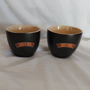 Chic Black and Tan Mug Set with 'Yours' and 'Mine' Design